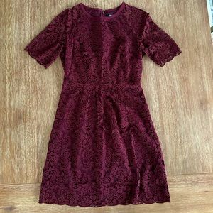 Madewell Maroon Lace Overlay Dress